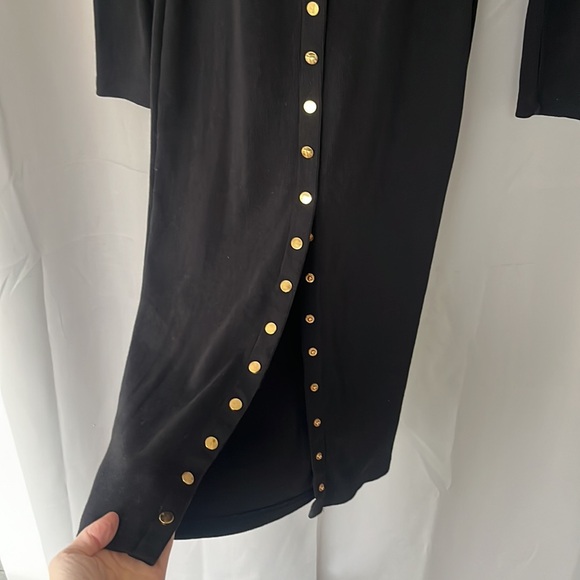Missguided Black Long Sleeved Gold Button Front Scoop Neck Midi Dress Size 4 - Picture 7 of 9